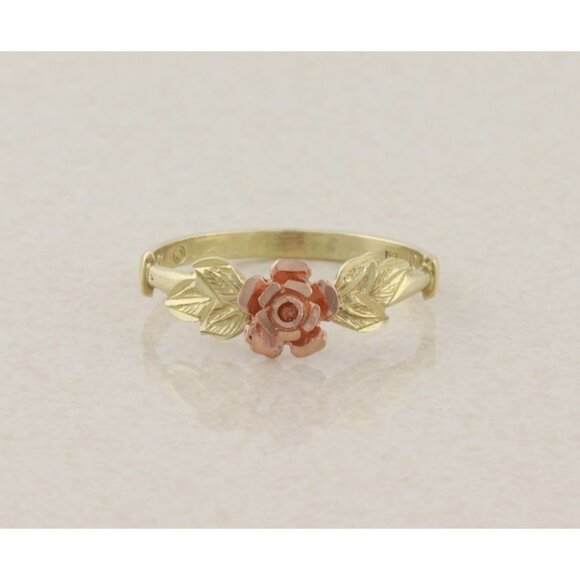 10k Yellow Gold & Rose Gold Flower Rose Leaf Ring Size 7 1/2 - Picture 1 of 7
